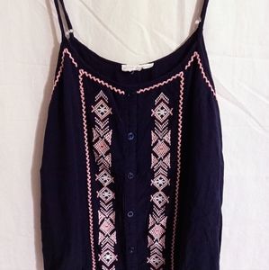 Sweet Journey Navy Blue Embroidered Rayon Spaghetti Strap Tank Top Wms Lg